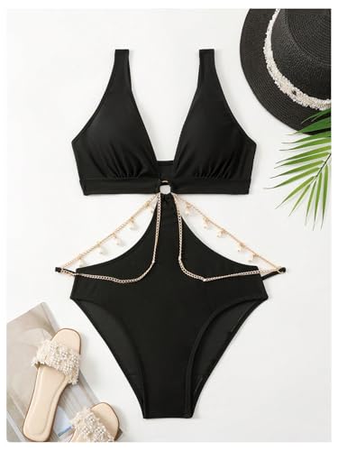 OYOANGLE Women's One Piece Swimsuit Ring Linked Cut Out Bathing Suit High Cut Swimwear4