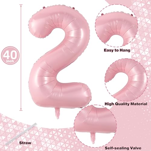 Image of 21 Balloons Number, Giant Pastel Pink Number 2 & 1 Helium Foil Balloon for Women 21st Birthday Decor, 40 Inch Self Inflating Mylar Number 21 Balloons for Girls Anniversary Party Decorations Supplies