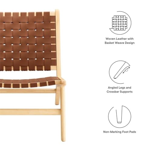 Sillón tejido en cuero marrón natural reclinable miniatura 6