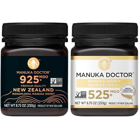 MANUKA DOCTOR - MGO 925+ and MGO 525+ Manuka Honey Monofloral Value Bundle, 100% Pure New Zealand Honey. Certified. Guaranteed. RAW. Non-GMO, 2 x 8.75oz Pots Cover