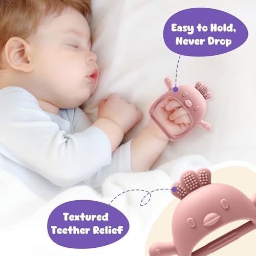 2 Packs Baby Teething Toy for 3-6 6-12 Months, Teether Mitten & Silicone Rudder with Wooden Ring, Food Grade Silicone, BPA-Free, Baby Chew Toys for Sucking Needs - Image 5
