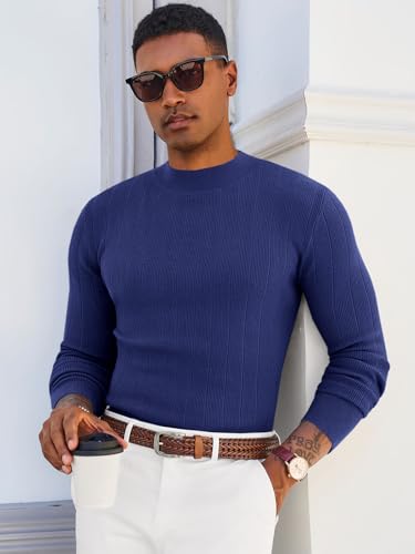 Runcati Mens Mock Turtleneck Sweater Slim Fit Casual Ribbed Knitted Pullover Fall Winter Basic Warm Sweaters3