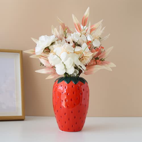 Arawat Strawberry Vase Deco Living Room Modern Vases Red Strawberry Decor Strawberry Vase Beautiful Flower Vase Deco Aesthetic Blossom Vase Red Berry Tulip Vase Raspberry Vase Pampas Grass Flowers - Image 3