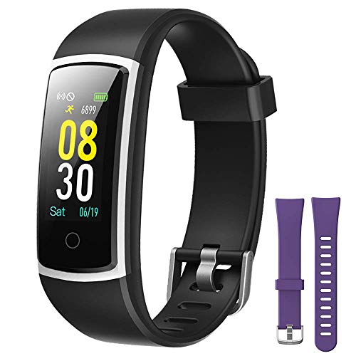 YAMAY Fitness Tracker with Blood Pressure Monitor Heart Rate Monitor,IP68 Waterproof Activity Tracker 14 Mode Smart Watch with Step Counter Sleep Tracker,Fitness Watch for Women Men (V_Black+Purple)