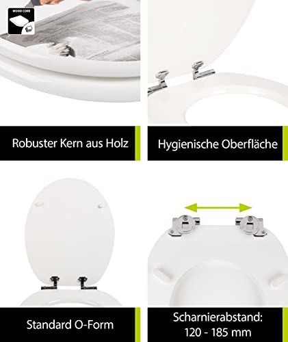 aquaSu® WC-Sitz mit Absenkautomatik, lustiges Dekor Lesestoff, Toilettensitz mit Holz-Kern & Fast Fix Schnellbefestigung, universale O Form, mit Metallscharnieren, Toilettendeckel witzig, 40264 4
