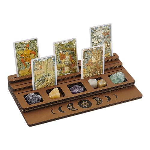 FINGERINSPIRE 3 Stufiger Tarotkartenhalter Aus Holz Rechteckig Kamelfarben Tarotkartenständer Mondphasen Design Hexerei Tarotkarten Ausstellungsständer Zur Präsentation Täglichen Karten Wicca Dekor