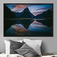 Framed Canvas Wall Art Calming Waters Aerial Cool Lake Landscape Multicolor Photography Realism Relax/Calm - 16x24 inches