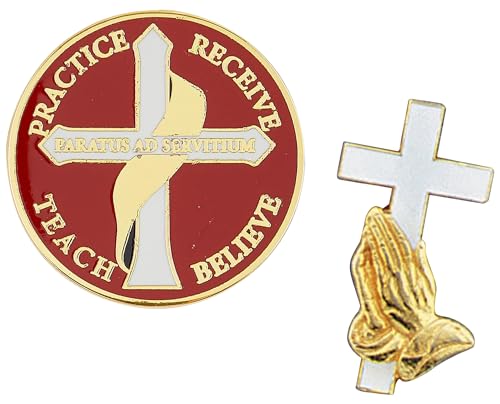 Image of Deacon Ordination Cross Pins For Men and Women - Gold Plated Deacon and Cross Pins For Lapel, Robe, Tie, Suit, Jacket, Hat - Catholic Deacon Cross Pin Set of 2 Items