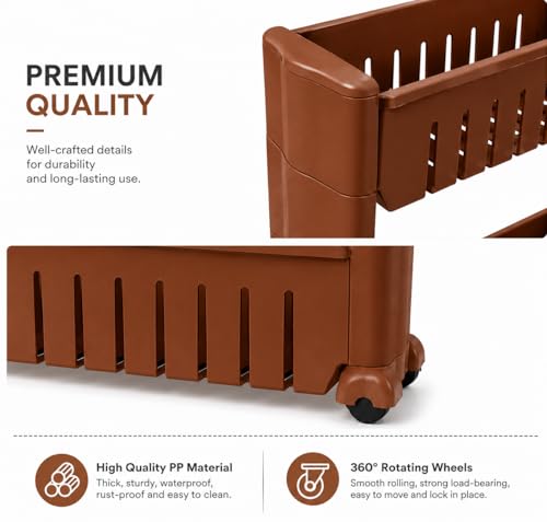 Image of JD FRESH 2-Tier Slim Rolling Storage Organizer Rack /Fridge Side Storage Rack /Plastic Trolley Storage Stand with Wheels /Floor Standing Cabinet for Bathroom and Kitchen Corner Area (Brown)