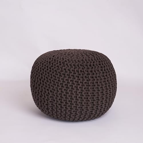 EXQUIZIT HOME Taburete redondo de punto, otomano, grande, 100% algodón, grueso, marroquí, 50 cm, color marrón