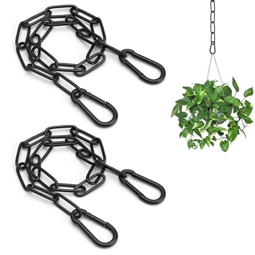 Ji liangli Chaînes à Maillons avec Mousqueton,Chaîne Ronde en Acier avec Mousqueton de Couleur Noir,pour Les Jardinières,Les Barrières de Clôture,Les Portes de Cages et Les Lustres,Lot de 2 Pièces