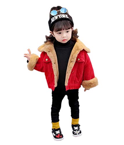 Unisex Child Winter Corduroy Sherpa Jacket Fleece Lined Quilted Button Down Coat for Little Boys Girls (Red, 24M)