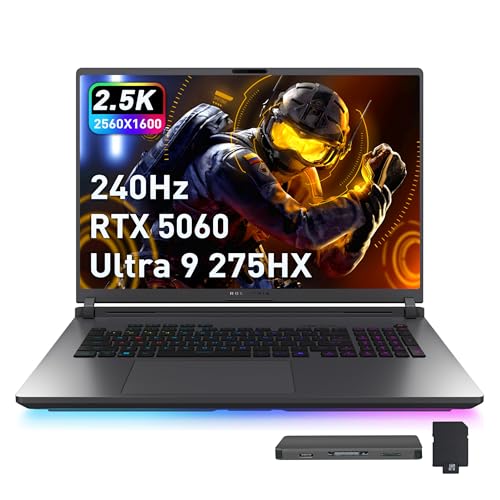 Image of ASUS ROG Strix G18 18 inch 2.5K 240Hz Gaming Laptop, Intel Ultra 9 275HX, NVIDIA GeForce RTX 5060, 32GB DDR5, 3TB Storage (2TB SSD+1TB Docking Station Set), Backlit Keyboard, Wi-Fi 7, Windows 11 Pro, Gray