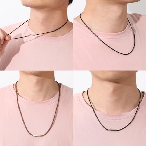 RWQIAN Lederkette Herren Leder Halskette 61cm mit Verschluss Lederband Kette für Damen Schwarz Kautschuk Kette 3mm Schmuck