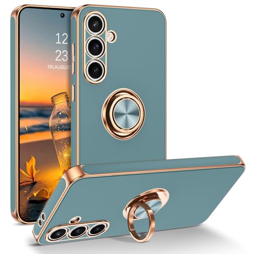 DUEDUE - DUEDUE Case for Samsung Galaxy S24 FE Case,S24 FE Phone Case Upgraded[Rotation Ring Holder Stand,Full Camera Protective] Drop Shockproof Protective Cover Slim Thin Cases for Samsung S24 FE Case,Green