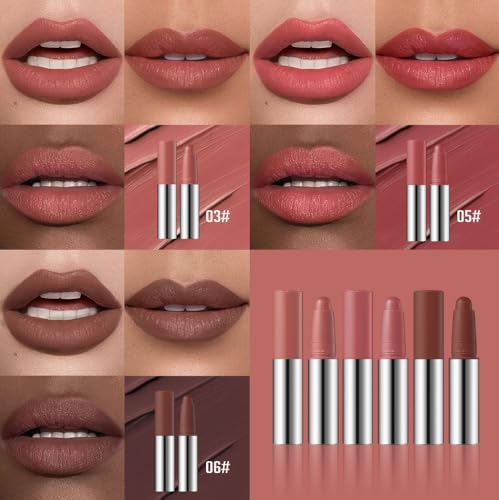Image of Matte Lipstick Crayon Set, Warm Terracotta & Burnt Coral & Chocolate Brown - Waterproof Long Lasting Lip Liner Pencil, High Pigment Creamy Velvet Lipstick, Non-Drying Lip Color for Women, 03+05+06