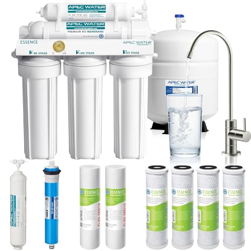 APEC Water Systems ROES-50 Essence Series Top Tier 5-Stage WQA Certified Ultra Safe Reverse Osmosis Drinking Water Filter System with Extra High Capacity Pre-Filter Set Stage 1-3