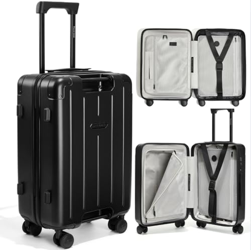 BlackVoyage Air Vacuum Seal Suitcase Carry-On 20-Inch Travel Luggage USB Port 20 AirCabin Air Compression Pump (Matte Black 40L Capacity (No Vacuum Bag))