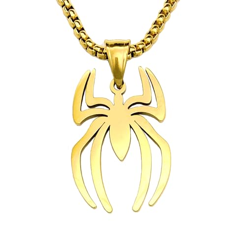 Tapp Collections Stainless Steel Superhero Pendant Necklace (Spiderman / Steel Chain / Gold Color)