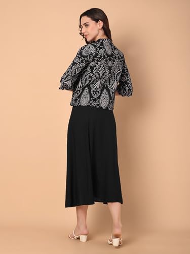 Image of Azira Women Rayon Solid Fit & Flared Dress with Printed Jacket | Perfect for Casual outings, Parties Rayon Fabric|