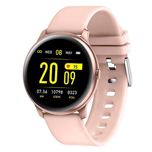 Montre intelligente Fitness Traker avec fréquence cardiaque, moniteur de sommeil, rappel de message, compatible avec iPhone iOS, Samsung téléphone Android pour homme et femme (Rose) Cover