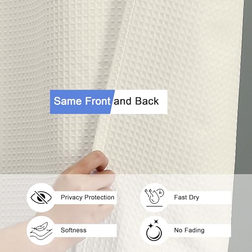 OVZME Long Fabric Shower Curtain Set, Waffle Textured Shower Curtain for Bathroom - Weight 230GSM Heavy Duty Hotel Spa Luxury Bath Curtain Set with 12 Plastic Hooks, 72x78, Cream by OVZME - Used condition - Image 7