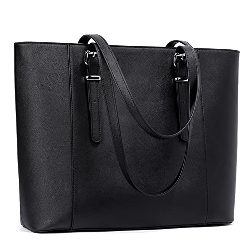Telena Laptop Tote Bag for Women Leather Briefcase Vintage Shoulder Handbag Work Purses Black