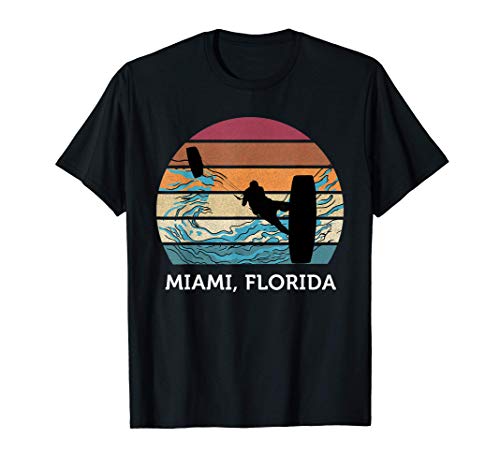Kitesurf Vintage Sunset Beach Surf Miami Florida Maglietta