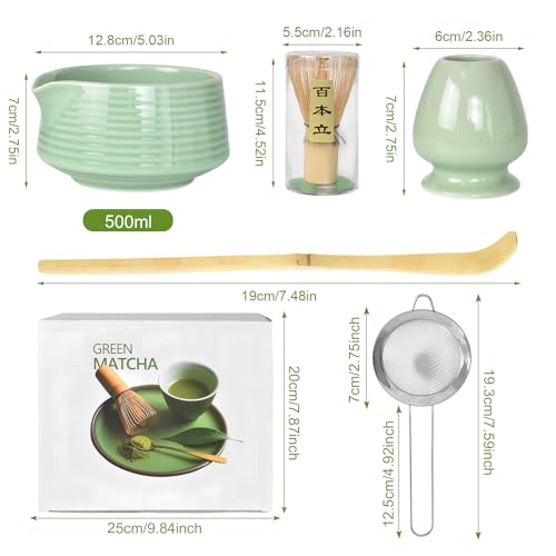 Miniatura 5 de Marjoramy Matcha Set,Te Matcha Kit,Tazón De Cerámica Con Pico Vertedor,Batidor De Bambú,Cuchara Matcha Y Soporte - Juego De 5 Piezas Para Ceremonia Del Té Japonés Para Preparar Matcha Tradicional A