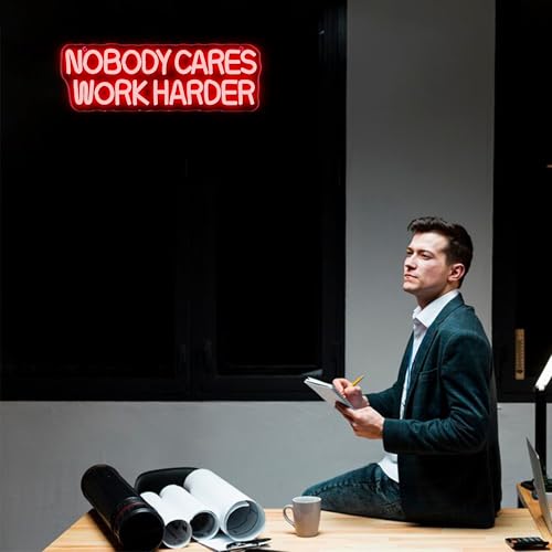 Image of Allball Nobody Cares Work Harder Neon Sign, Motivational Neon Light USB Powered Lnspirational LED Neon Light Wall Art, for Office Study Room Or Gym Teen Bedroom Modern Decor(15.7 * 5.1 In)