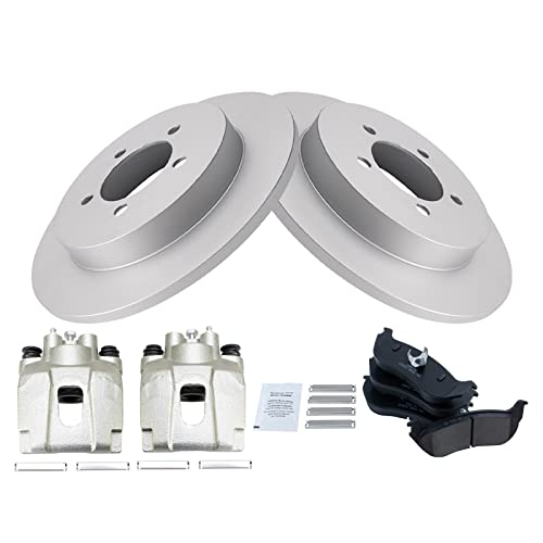 Image of TRQ Rear Brake Pad and Rotor Set Ceramic Solid Rotors Calipers