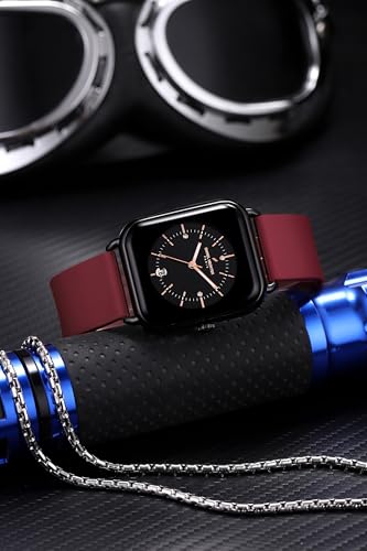 Image of Daniel Hechter Paris Lea Collection Watch for Women with Square Dial, Crystal and Rose Gold Markers, Date Display and Silicone Strap