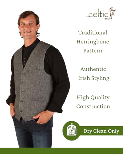 Men’s 50% Wool Tweed Vest, Full Back with Fabric Belt, 4 Pockets, Herringbone Pattern, Grey and Burgundy3