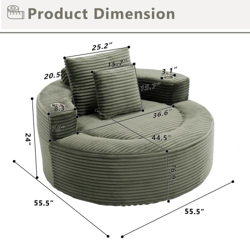 Image of Trustyue Boneless Couch,Comfy Fluffy Sofa Bed,Upholstered Sleeper Sofa with Cup Holder and Throw Pillows,Corduroy Plush Cloud Lounge Chair