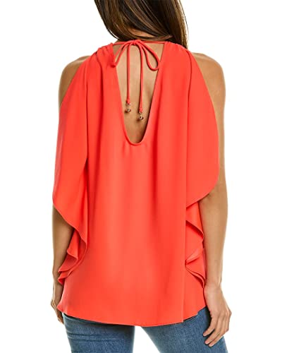 Trina Turk Women's Relaxed Fit Blouse With V Neck And Split Long Sleeve, Poppy, Small #TOP1