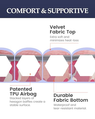 Image of Pink Inflatable Camping Air Mattress, Portable Sleeping Pad, Single | Soft Velvet Top,Lightweight ,Travel Mattress,Cot Mattress,Car Camping Essentials,Glamping,Pink Camping Gear,Machine Washable