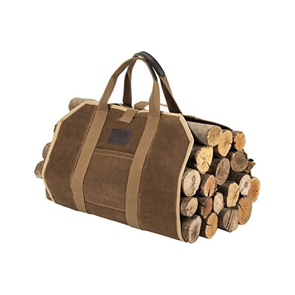 BHD Kaminholz-Tasche, 590 ml, gewachstes Leinen, stabile Tasche mit Griffen für Camping, drinnen und draußen, Braun