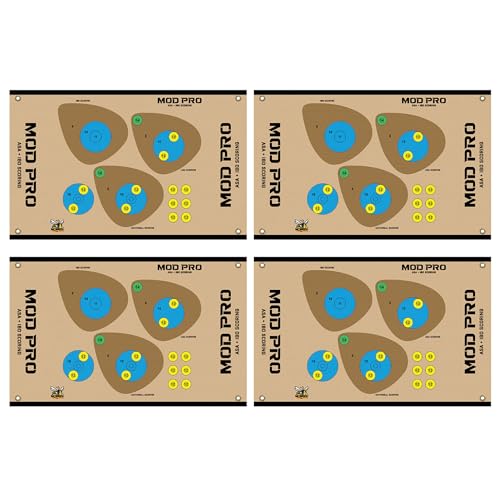 Morrell Yellow Jacket MOD Pro ASA and IBO Shooting Bullseyes with Universal Scoring, Grommets, & Hook & Loop Fastener for Archery Target, 4 Pack, Tan