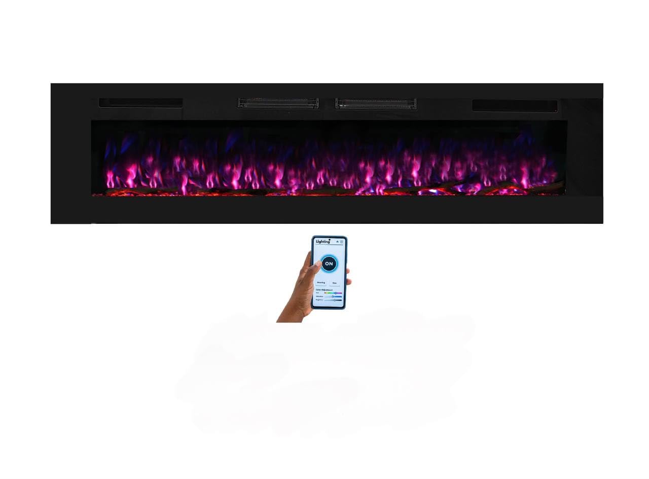 Mystflame Crystal 60 - Caminetto Elettrico da Parete con Wi-Fi, 152 cm, Ultra Sottile 8 cm, 12 Colori Fiamma, Termostato 750/1500W, Comoda Stufa Riscaldante, Touch Screen e Timer