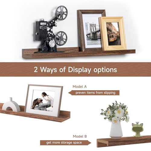 Fun Memories Picture Ledge Shelf, 24 Inch Floating Shelves Set of 2, Nursery Book Shelves for Toys Storage, Kids Bookshelf Wall Mounted for Wall Decor Books Photo Frames, Walnut by Fun Memories - Image 6