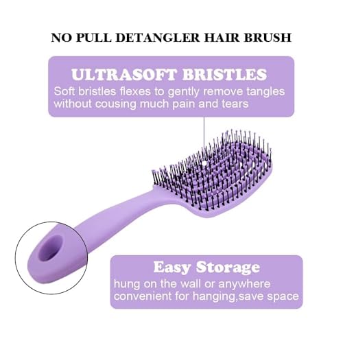 Image of Curved Vented Hair Brush for Fast Blow Drying, Professional Detangling Styling Brush for Wet & Dry Curly, Thick, Straight Hair for Women & Men (purple)