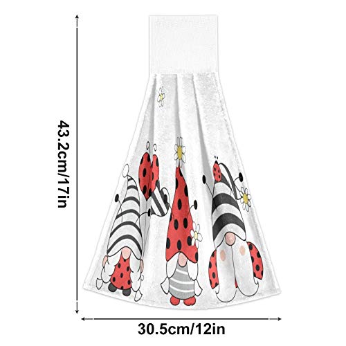 Kocoart Spring Ladybug Gnomes Kitchen Hand Towels Summer Hanging Tie Towel Dish Towel With Loop 2Pcs, Soft Super Absorbent Dishcloths Fingertip Towel For Bathroom Washroom Guestroom Hotel 12X17 In #TOP1