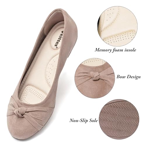 Image of Veittes Women's Wide Width Flat Shoes, Dressy Round Toe Slip On, Soft Comfortable Office Work Daily Walking Ballet Flats.