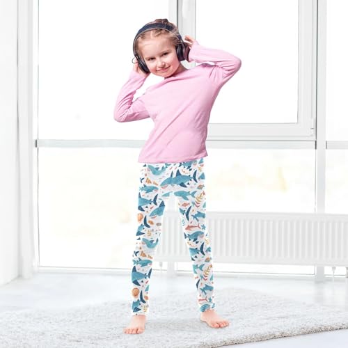 Cute Sharks Girls' Leggings Toddler Doodles Fishes Kids Yoga Pants Dance Active Tights 4T4