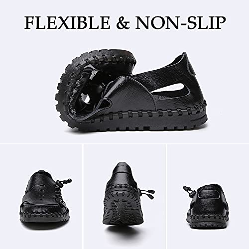 Bitiger Mens Closed Toe Leather Sandals Outdoor Adjustable Fisherman Sandals4