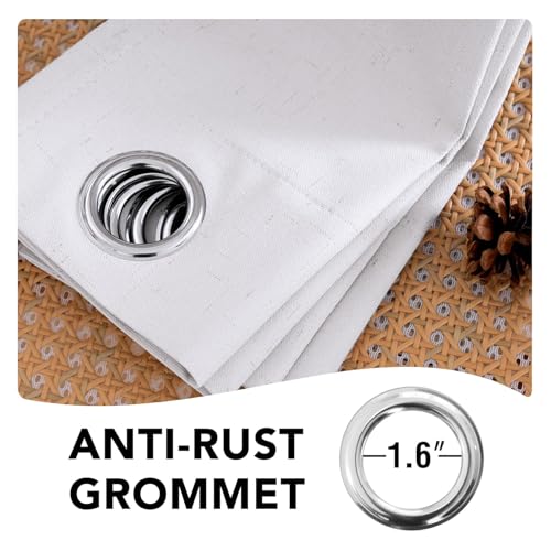 Image of H.VERSAILTEX Linen Curtains 100% Blackout Curtains for Bedroom 102 inch Long Full Light Blocking Nature Linen Blended Window Curtains for Living Room Nickel Grommet (2 Panels, Bright White)