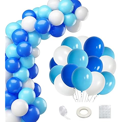 50 PCS Blue White Balloons With Balloon Garland Strip Tape,Royal Blue Balloons Pale Blue Balloons White Balloons for Baby Shower Boys Christening Graduation Anniversary Wedding Birthday Decorations Cover