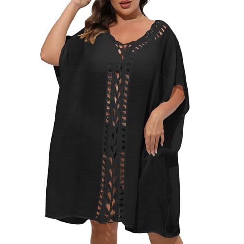 Strandkleid Damen Bikini Cover Up Sommerkleid Damen Leicht Und Luftig Sarong Plus Size Midi- Langarm Viskose Muslimisches Kleid EIN Eleganter Pullover für Gebet oder Lässige Anlässe