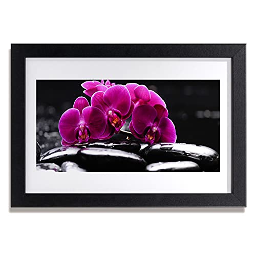 Affiche de salon orchidée et pierres de spa 30x20 cm pour créer une ambiance bien-être chez soi