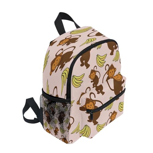 Wusikd Monkey Backpack for Kids Girls Boys Banana Pink Bookbag Daypack Chest Strap School Bags for School Student S2